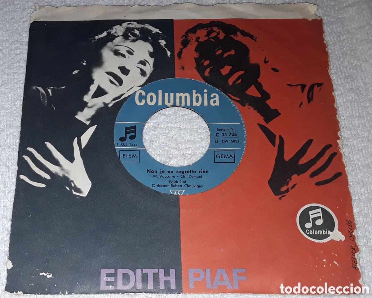 Discos de vinilo: SG - EDITH PIAF - NON JE NE REGRETTE RIEN / JERUSALEM - MADE IN GERMANY