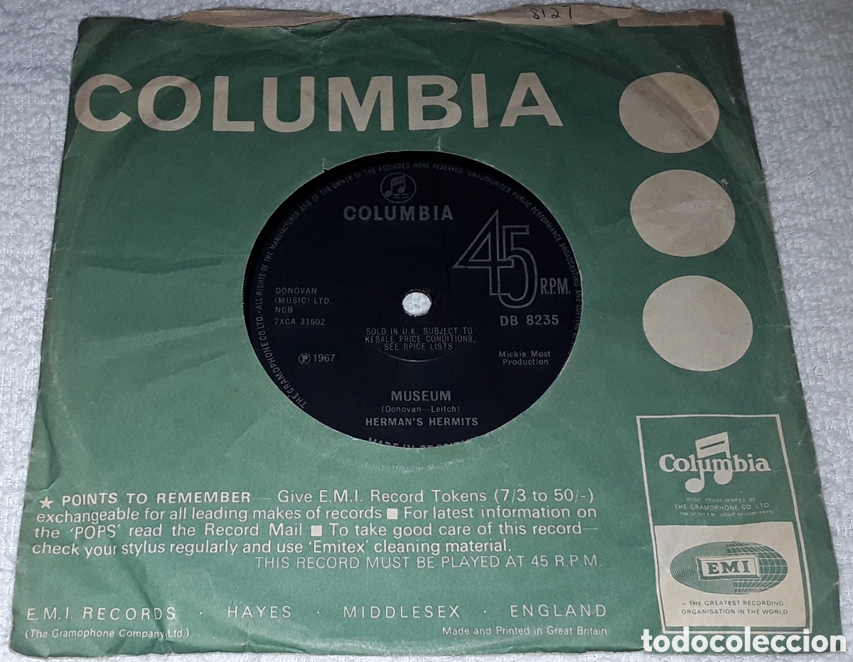 Discos de vinilo: SG - HERMAN'S HERMITS - MUSEUM / MOONSHINE MAN - MADE IN UK 1967