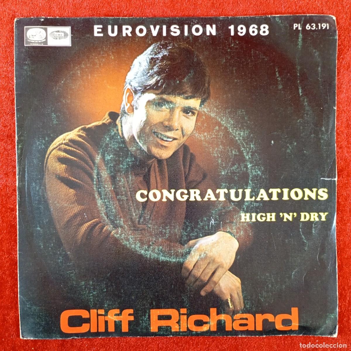Discos de vinilo: CLIFF RICHARD - CONGRATULATIONS, HIGH 'N' DRY - EUROVISION 1968 - PL 63.191 - SINGLE VINILO / 1400