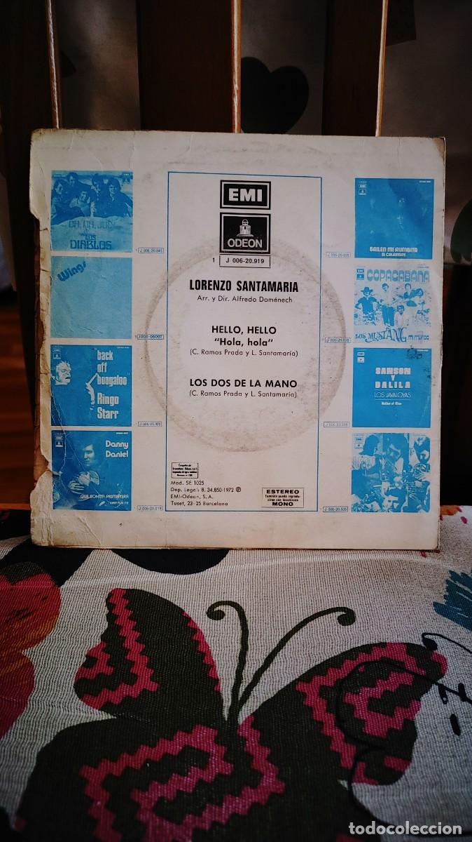 Discos de vinilo: LORENZO SANTAMARIA-SINGLE HELLO HELLO - Foto 2
