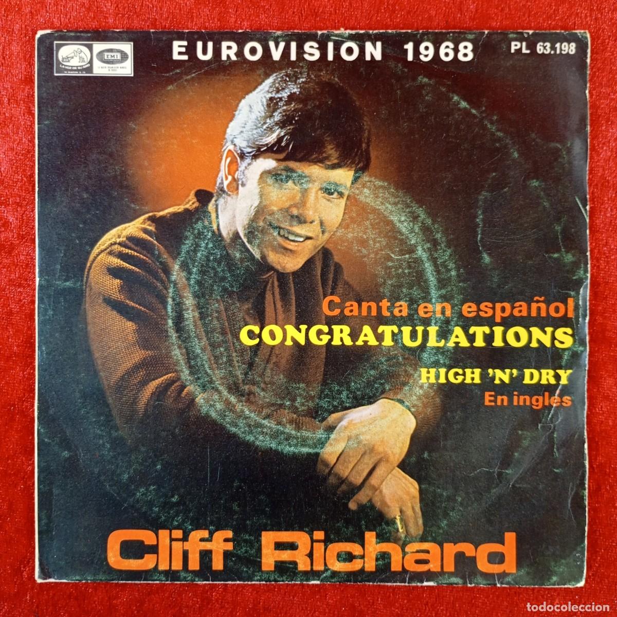 Discos de vinilo: CLIFF RICHARD - CANTA EN ESPA&Ntilde;OL - CONGRATULATIONS - EUROVISION 1968 - 63.198 - SINGLE VINILO / 1426