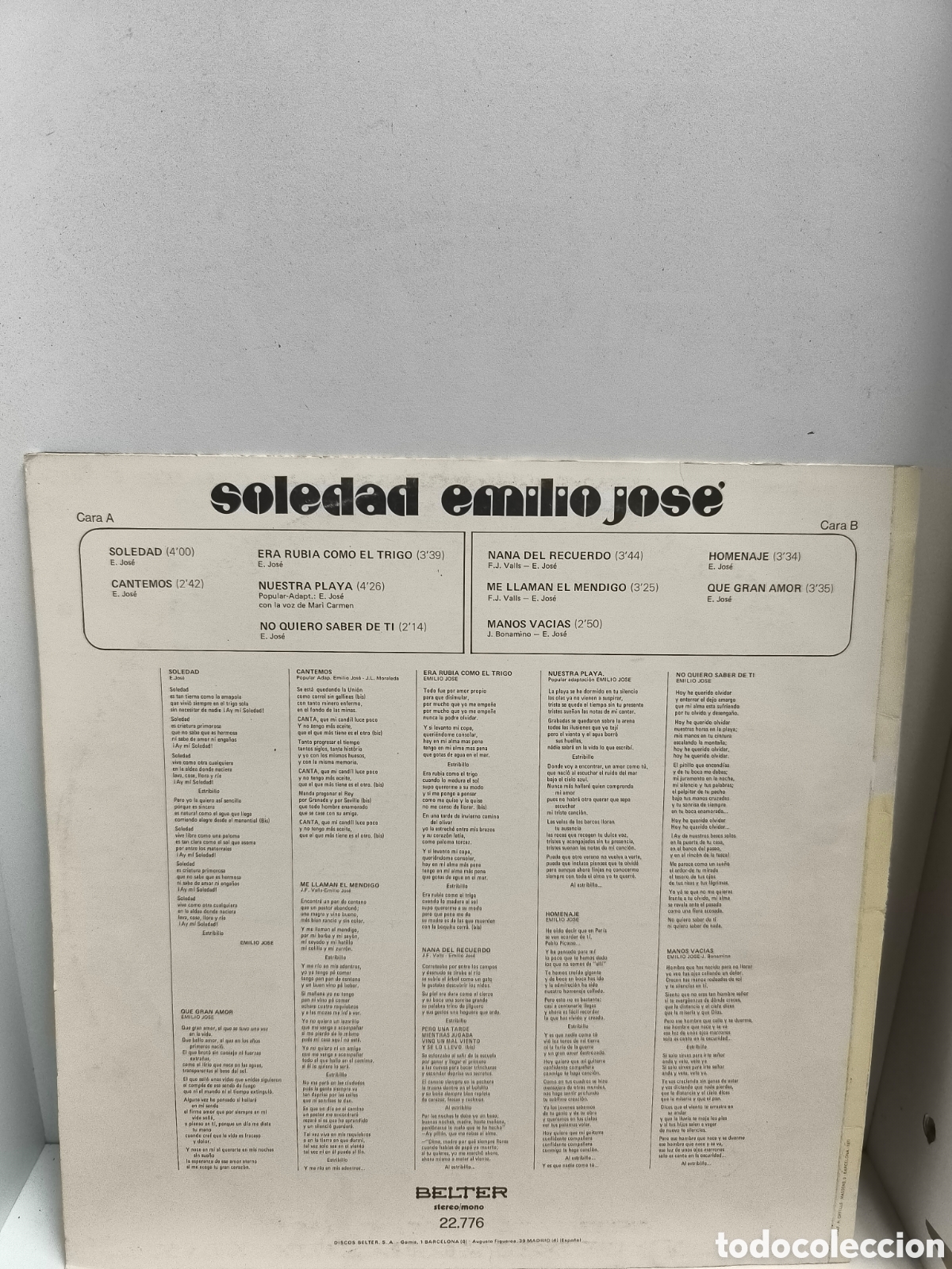 Discos de vinilo: Emilio Jos&eacute; soledad vinilo 1973 - Foto 2
