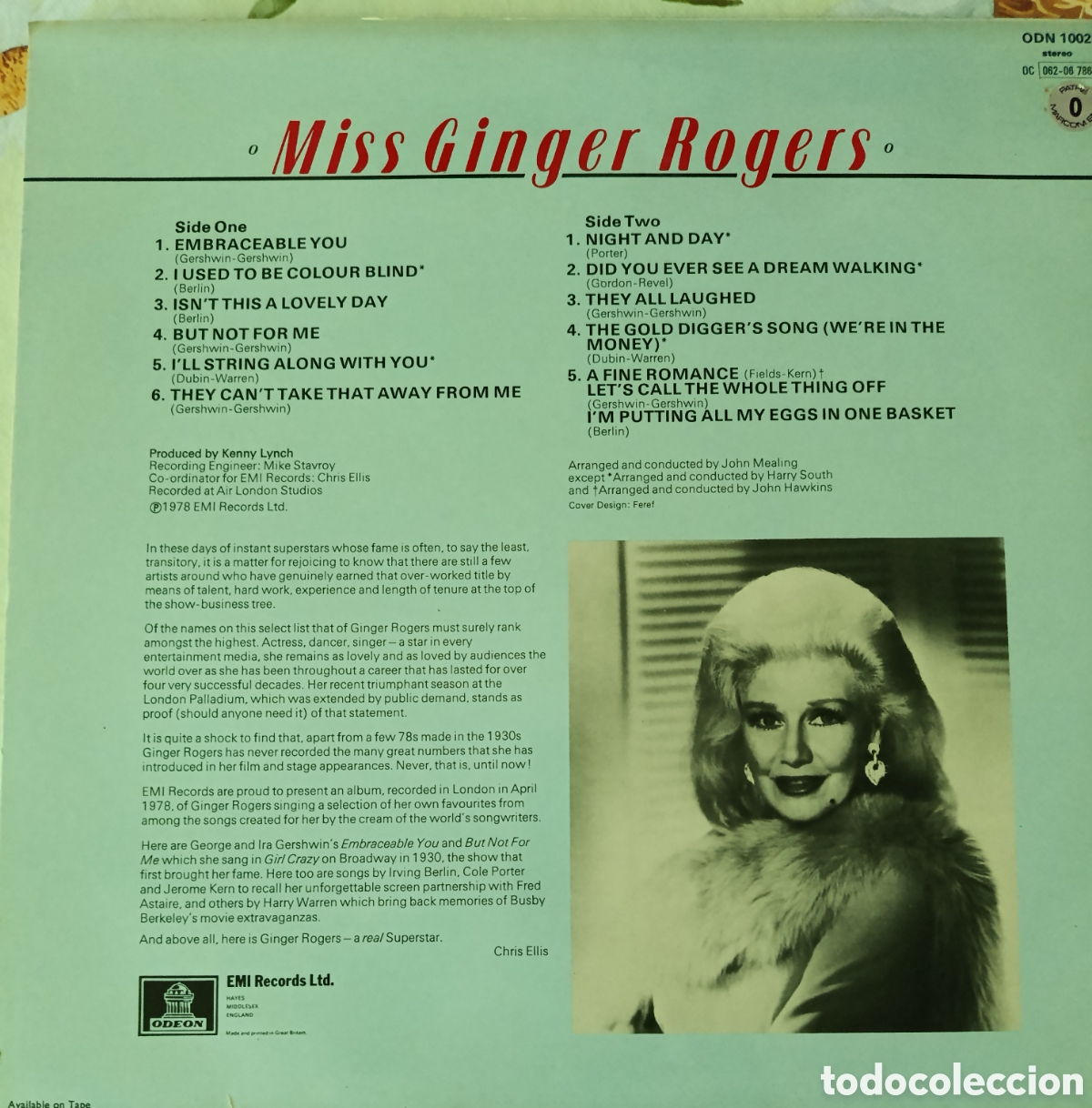 Discos de vinilo: Ginger Rogers Lp sello Emi-Odeon editado en Inglaterra. - Foto 2