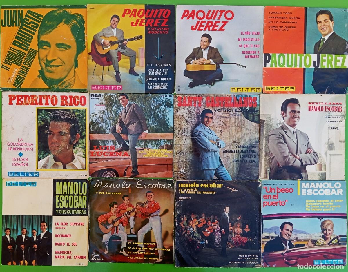 Discos de vinilo: Lote 12 Singles/EP: Juan Bautista, Paquito Jerez, Santy Castellanos, Manolo Escobar, Luis Lucena...