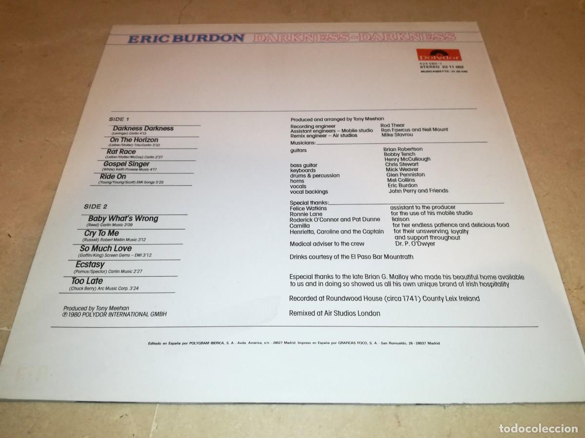 Discos de vinilo: ERIC BURDON-DARKNESS-DARKNESS-VINILO EN EXCELENTE ESTADO - Foto 2