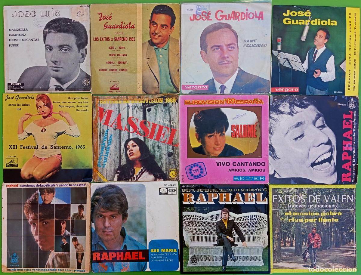 Discos de vinilo: Lote 12 Singes/EPs: Jos&eacute; Lu&iacute;s y su guitarra, Jos&eacute; Guardiola, Massiel, Salom&eacute;, Raphael, Valen