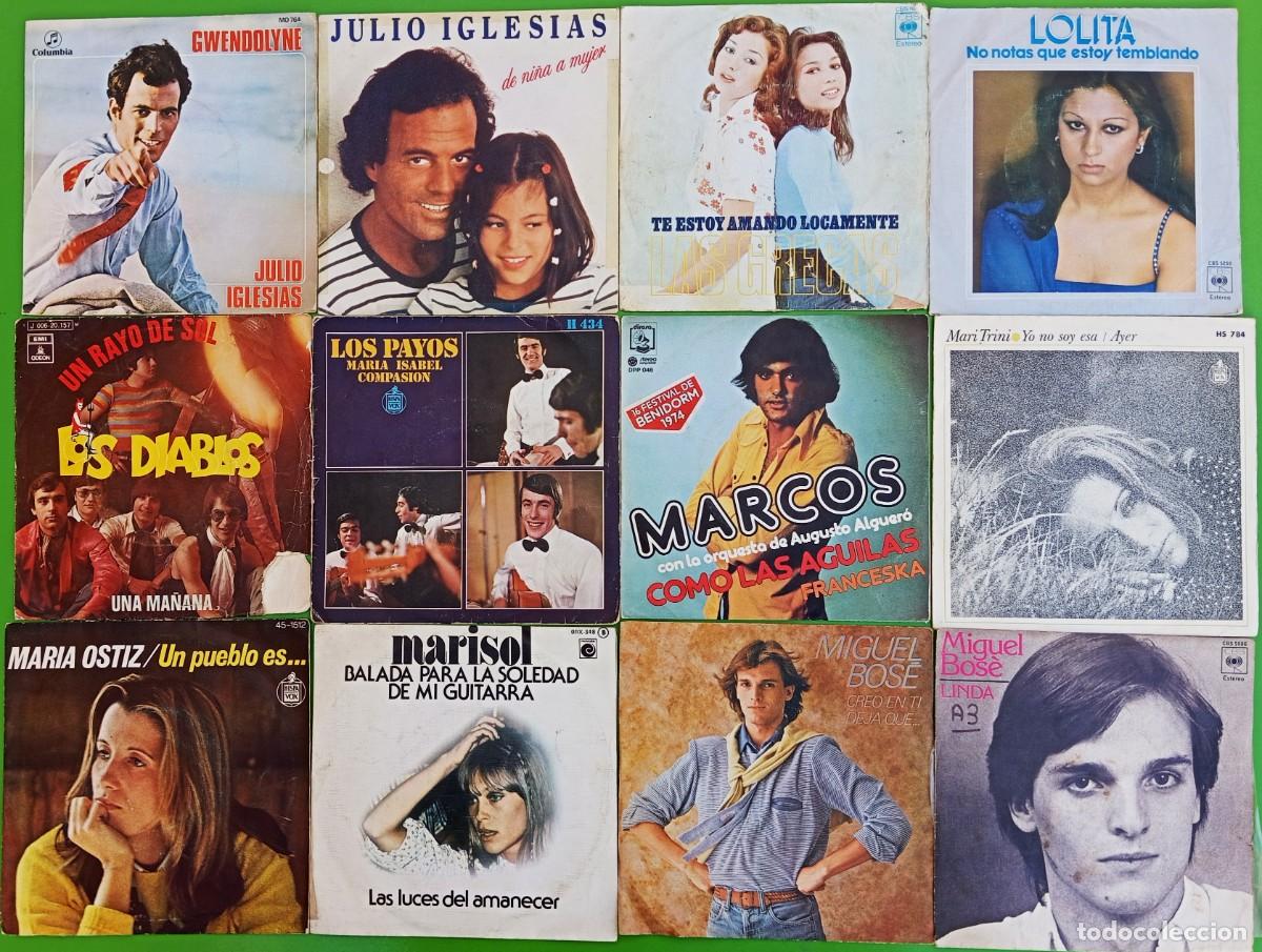 Discos de vinilo: Lote 12 singles: Las Grecas, Lolita, Los Diablos, Payos, Mari Trini, Marisol, Miguel Bos&eacute;, M.Ostiz