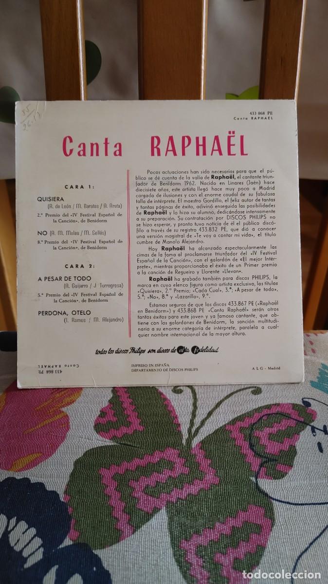 Discos de vinilo: RAPHAEL-EP RAPHAEL EN BENIDORM-QUISIERA +3 - Foto 2