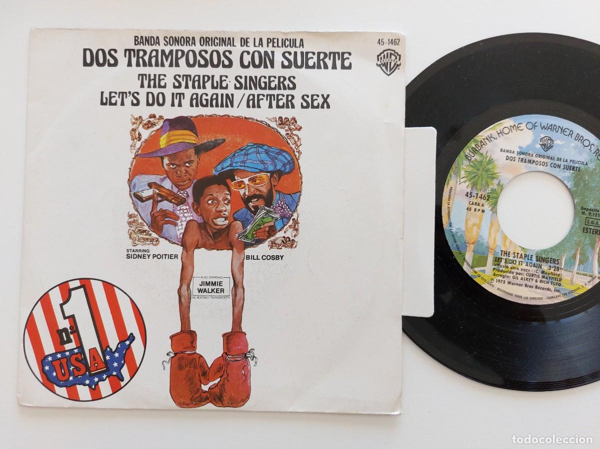 Discos de vinilo: THE STAPLE SINGERS - 45 Spain * MINT * OST DOS TRAMPOSOS CON SUERTE * LET'S DO IT AGAIN / AFTER SEX