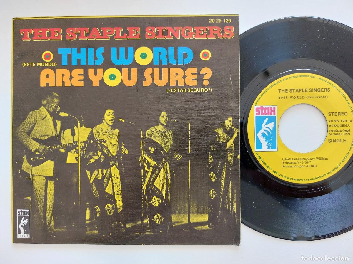 Discos de vinilo: THE STAPLE SINGERS - 45 Spain * MINT * THIS WORLD / ARE YOU SURE'
