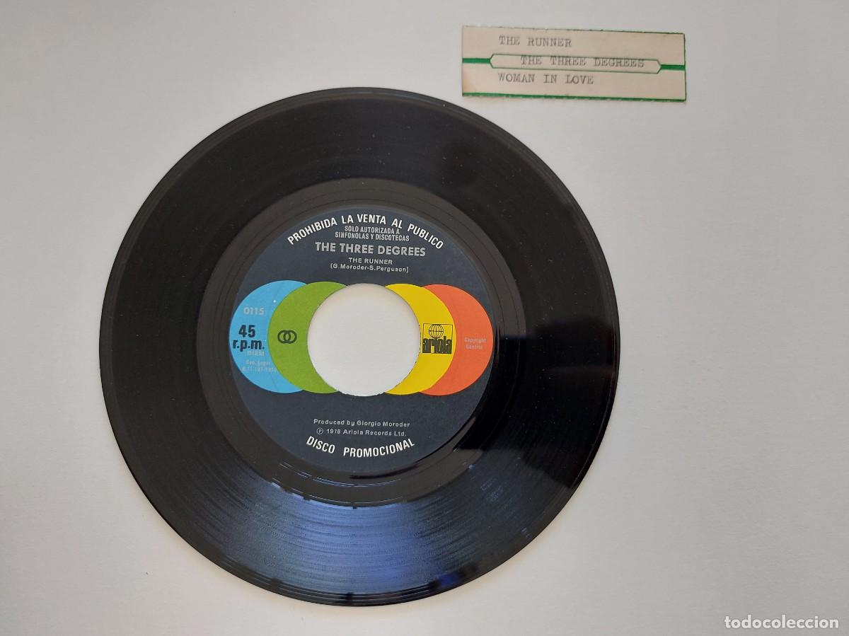 Discos de vinilo: THREE DEGREES - 45 Spain * PROMO * MINT * THE RUNNER / WOMAN IN LOVE * CON CARTON JUKEBOX