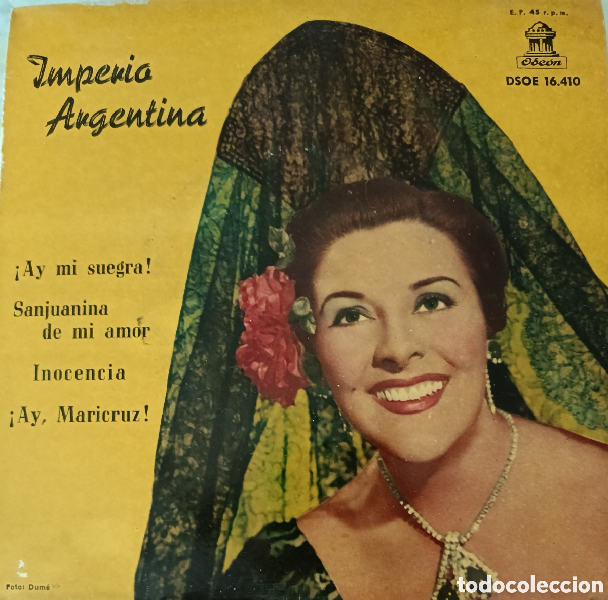 Discos de vinilo: Imperio Argentina Ep sello Ode&oacute;n editado en Espa&ntilde;a a&ntilde;o 1961. Vinilo rojo.