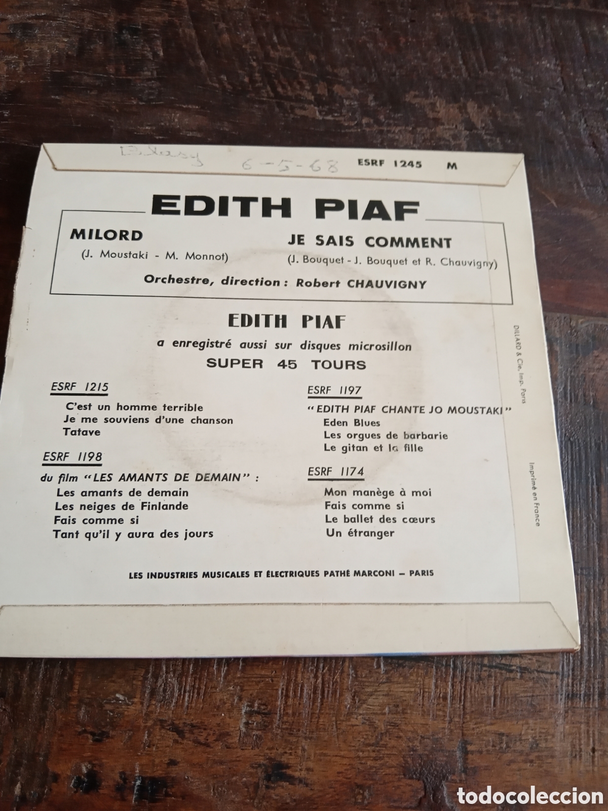Discos de vinilo: Vinilo Single EP Edith Piaf 1958 - Foto 2