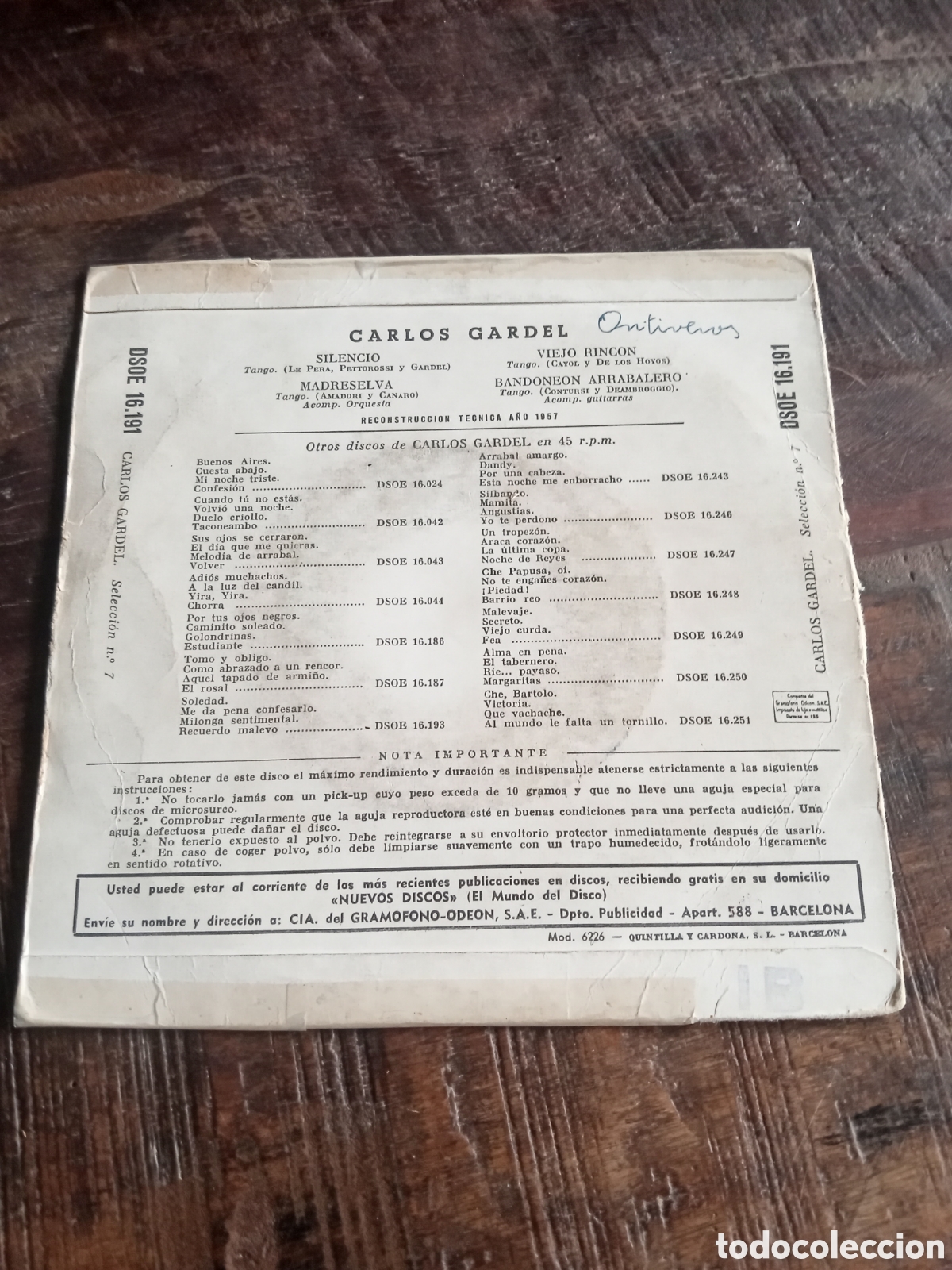 Discos de vinilo: Vinilo Single EP Carlos Gardel 1958 - Foto 2