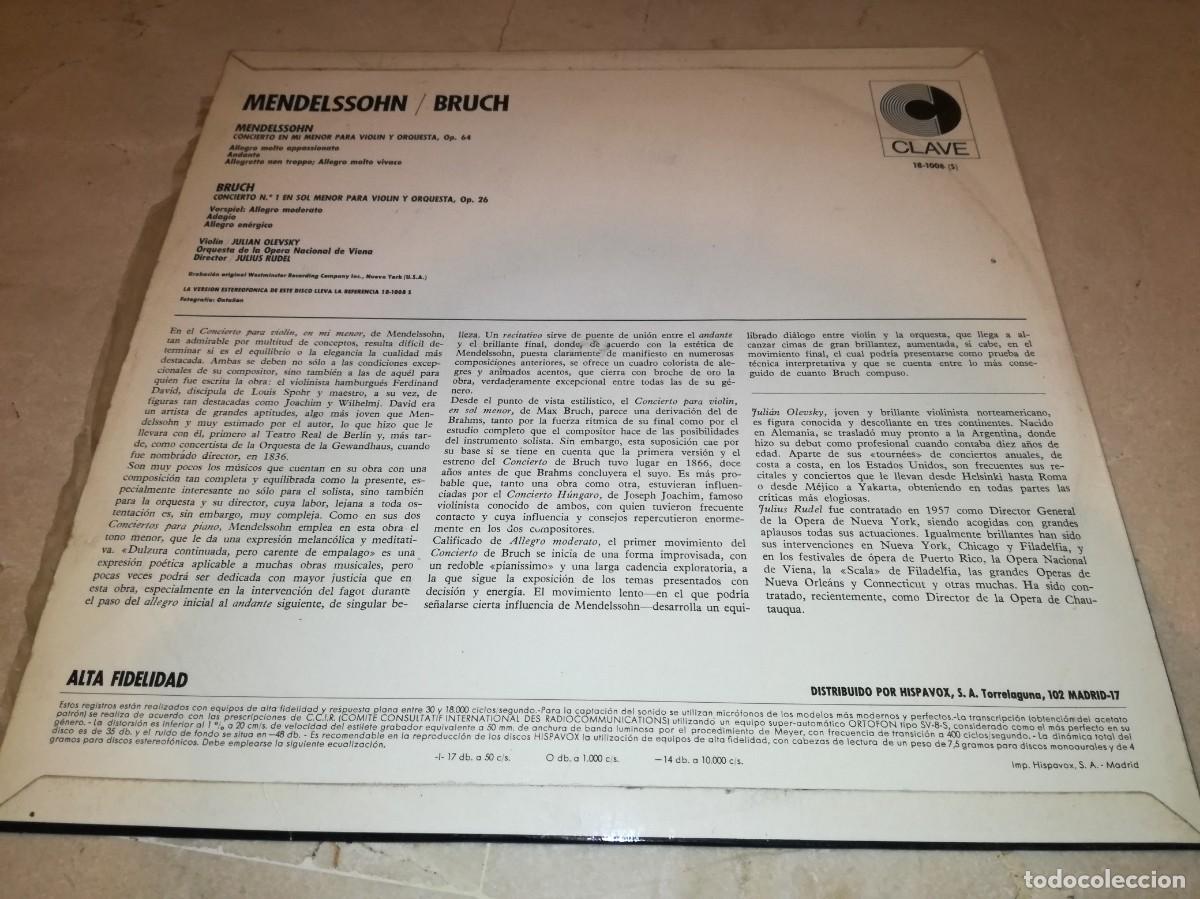 Discos de vinilo: MENDELSSOHN / BRUCH-ORIGINAL ESPA&Ntilde;OL 1967 - Foto 2