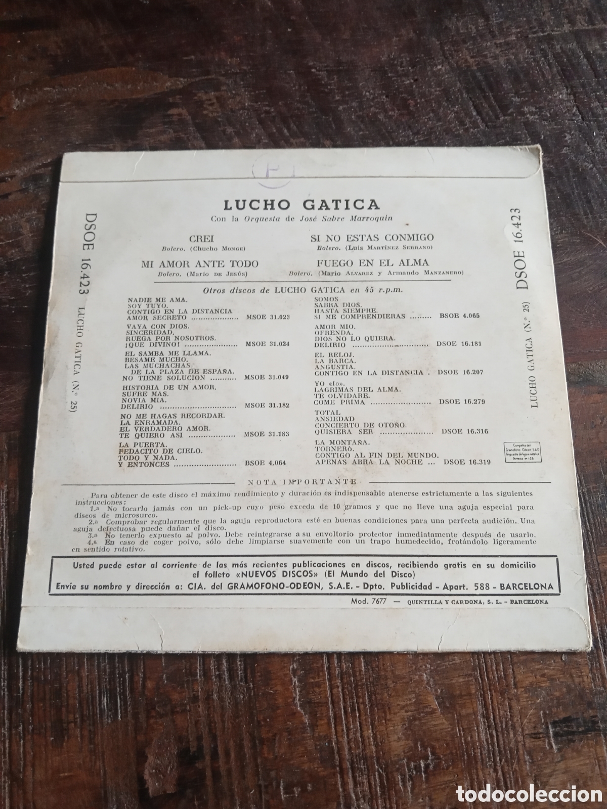 Discos de vinilo: Vinilo Single EP Lucho Gatica 1961 - Foto 4