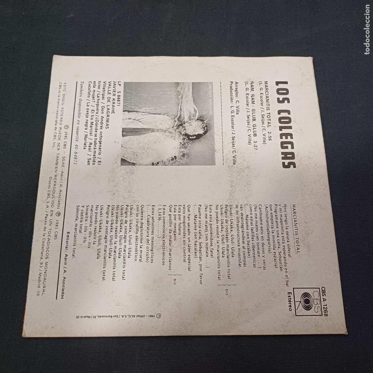 Discos de vinilo: LOS COLEGAS/MARCIANITIS TOTAL/SINGLE. - Foto 3