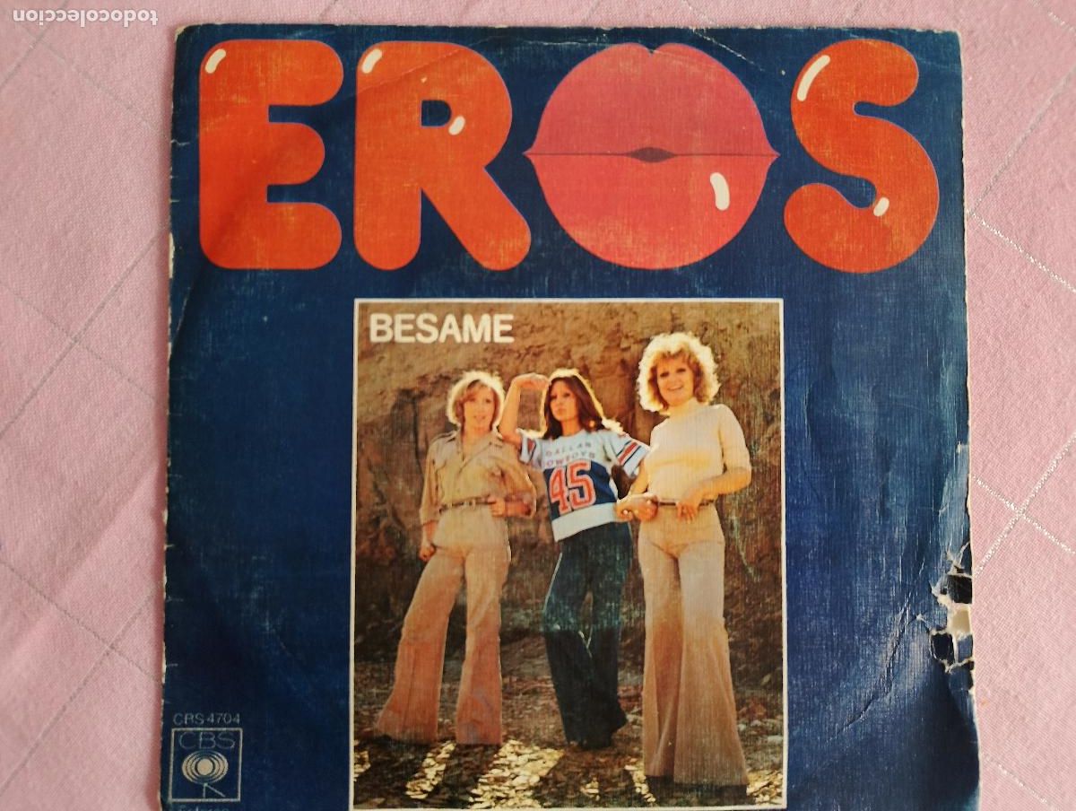 Discos de vinilo: eros, besame 1976 ed espa&ntilde;ola mirar fotos un peque&ntilde;o roto en caratula