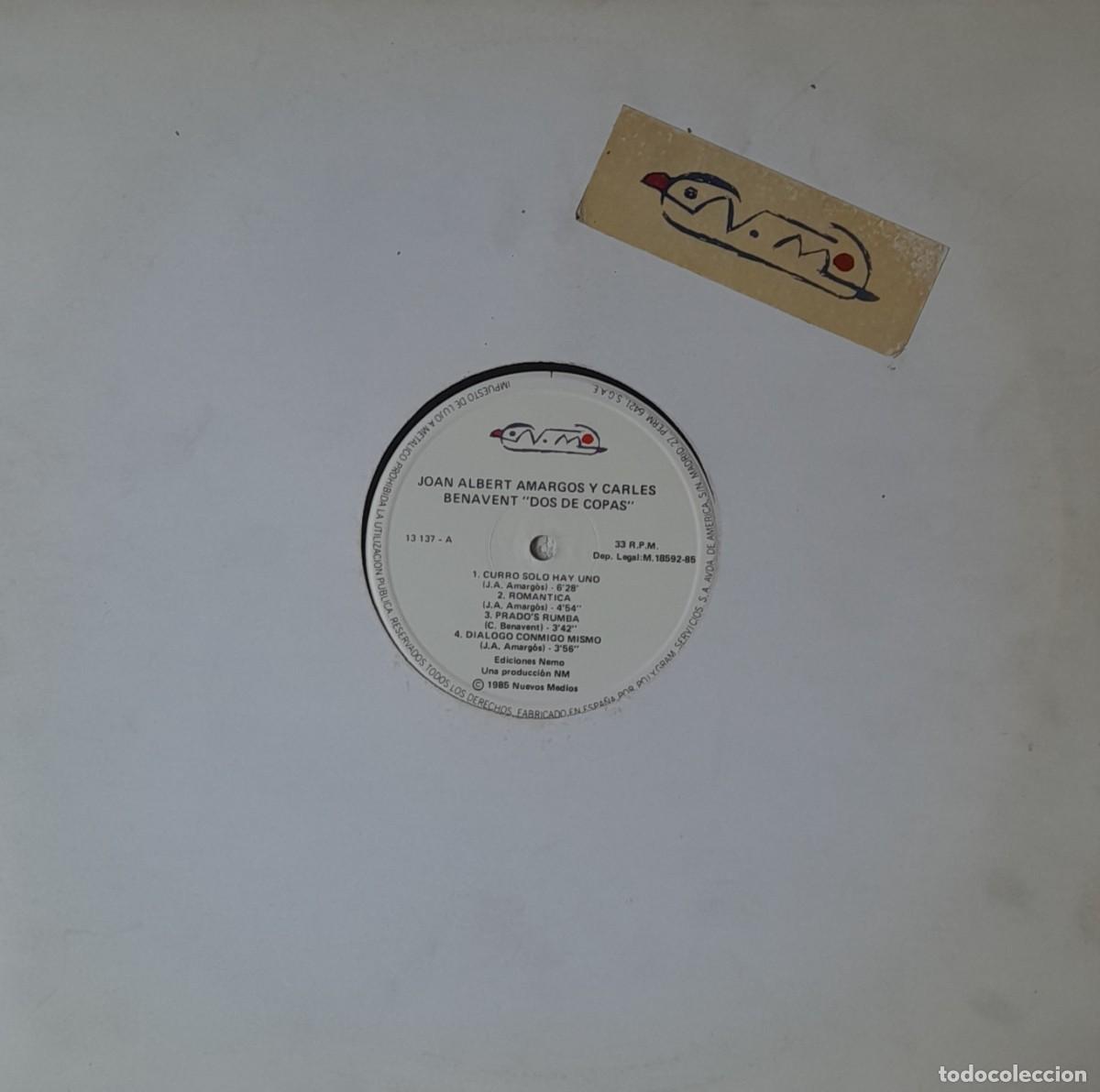 Discos de vinilo: Dos de copas. Albert Amargos y Carles Benavent. LP Nuevos Medios 1985