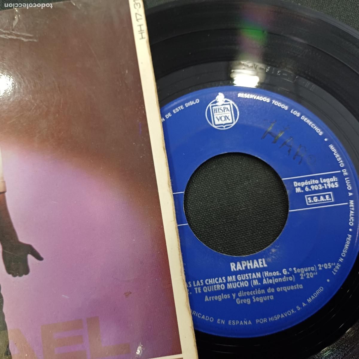 Discos de vinilo: RAPHAEL/TODAS LAS CHICAS ME GUSTAN/SINGLE. - Foto 2