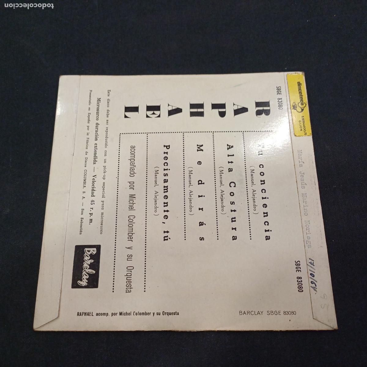 Discos de vinilo: RAPHAEL/TU CONCIENCIA/SINGLE. - Foto 3