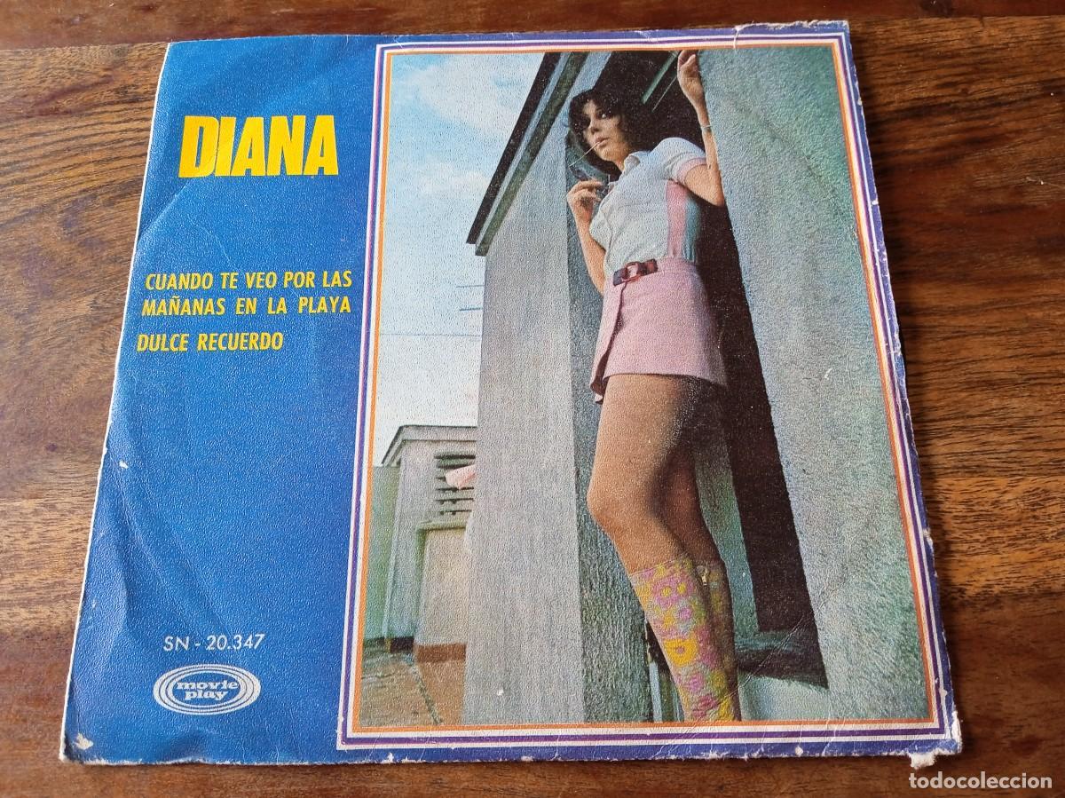 Discos de vinilo: Diana - Cuando te veo por las ma&ntilde;anas en la playa, Dulce recuerdo - Single original Movieplay 1970