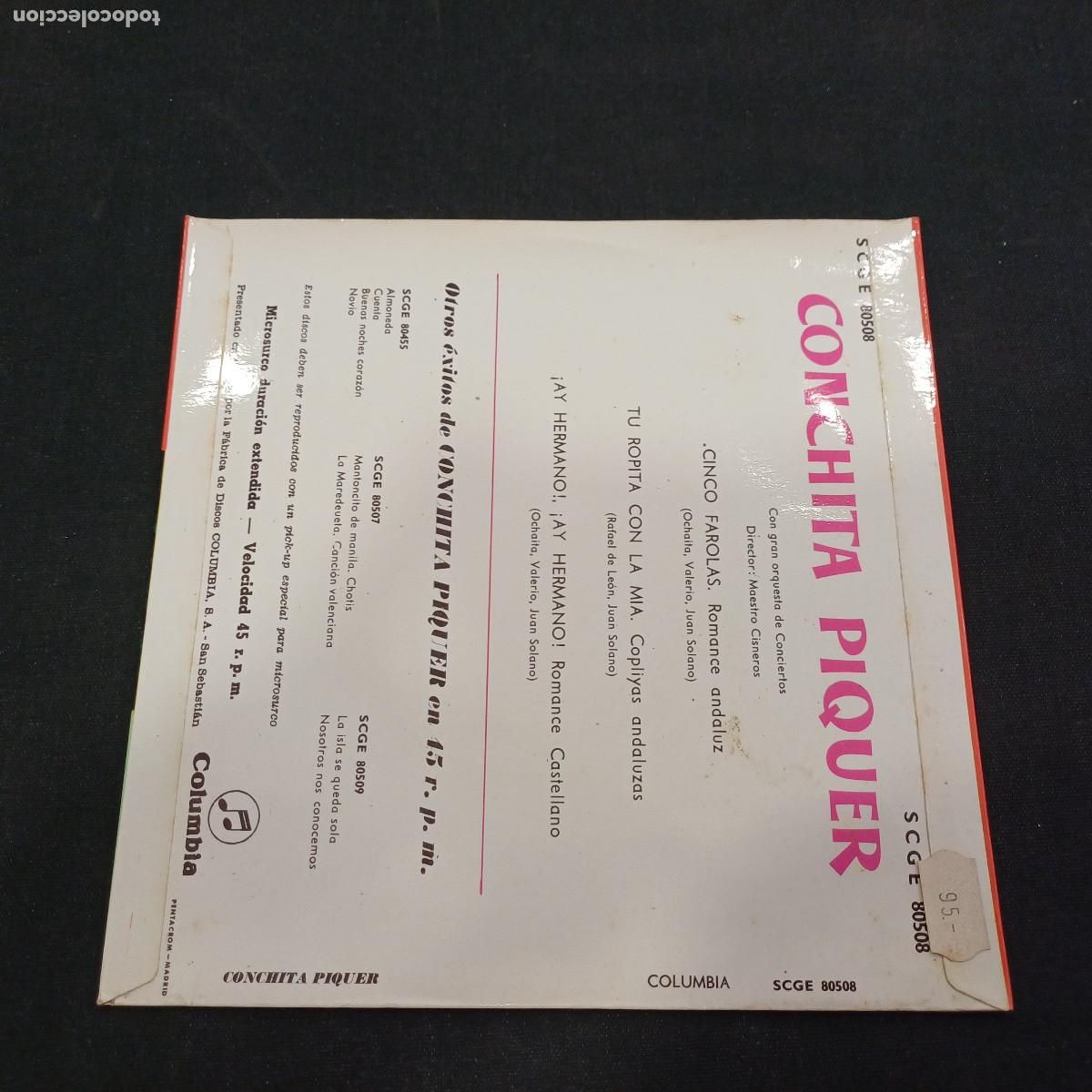 Discos de vinilo: CONCHITA PIQUER/CINCO FAROLAS/SINGLE. - Foto 3