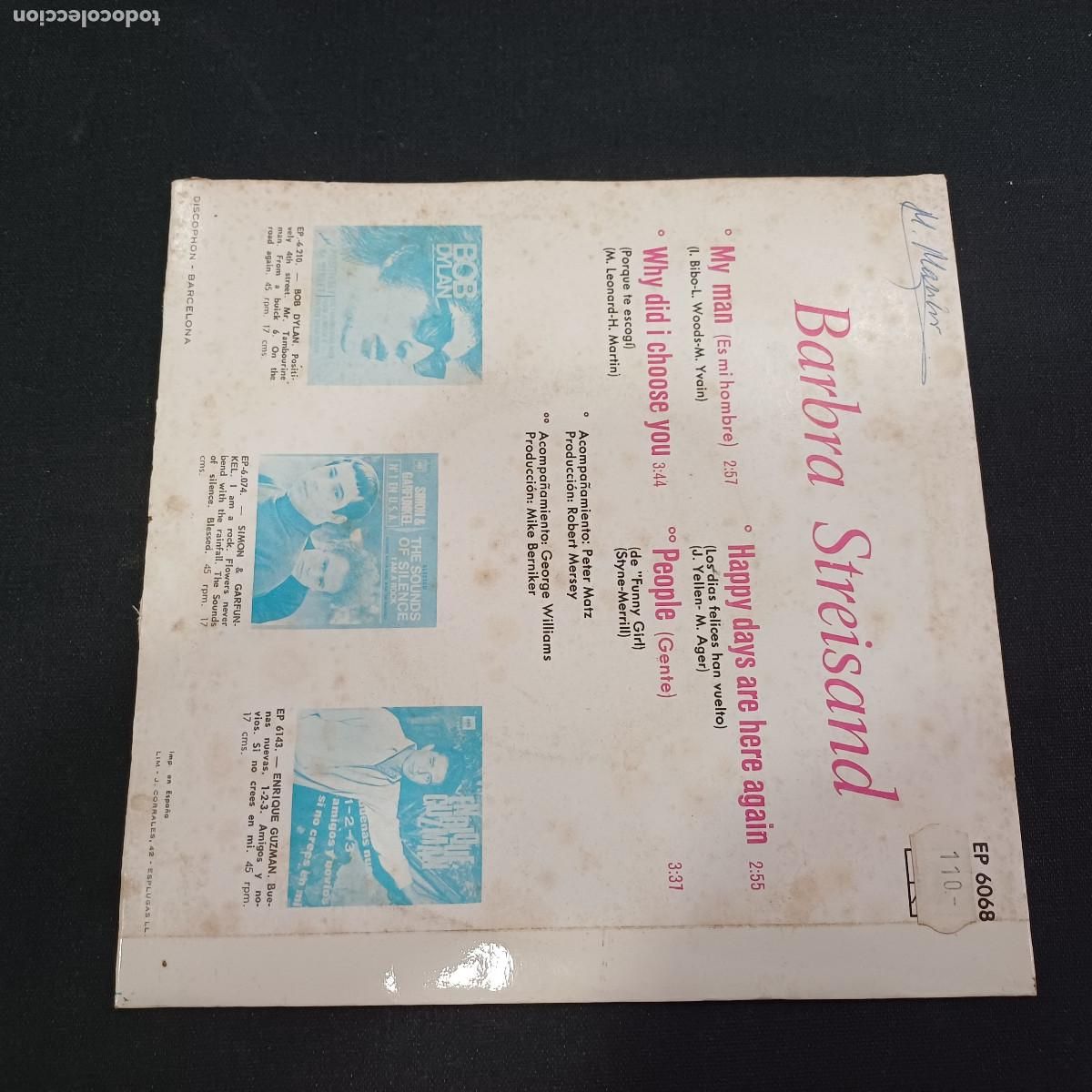 Discos de vinilo: BARBRA STREISAND/MY MAN/SINGLE. - Foto 3