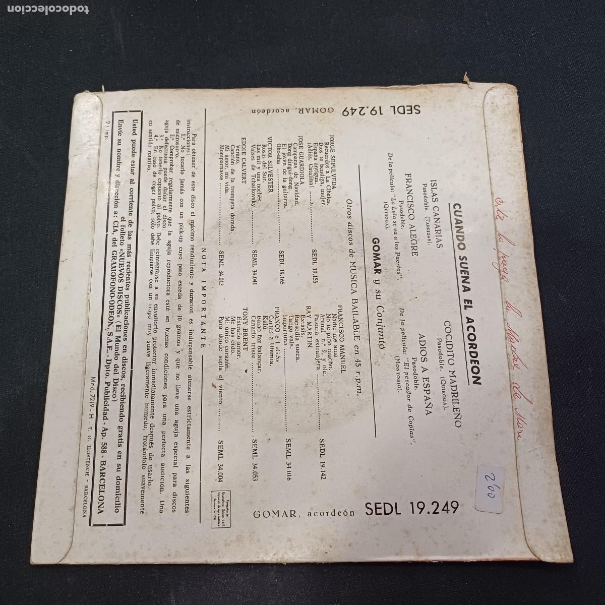 Discos de vinilo: GOMAR Y SU CONJUNTO/ISLAS CANARIAS/SINGLE. - Foto 3