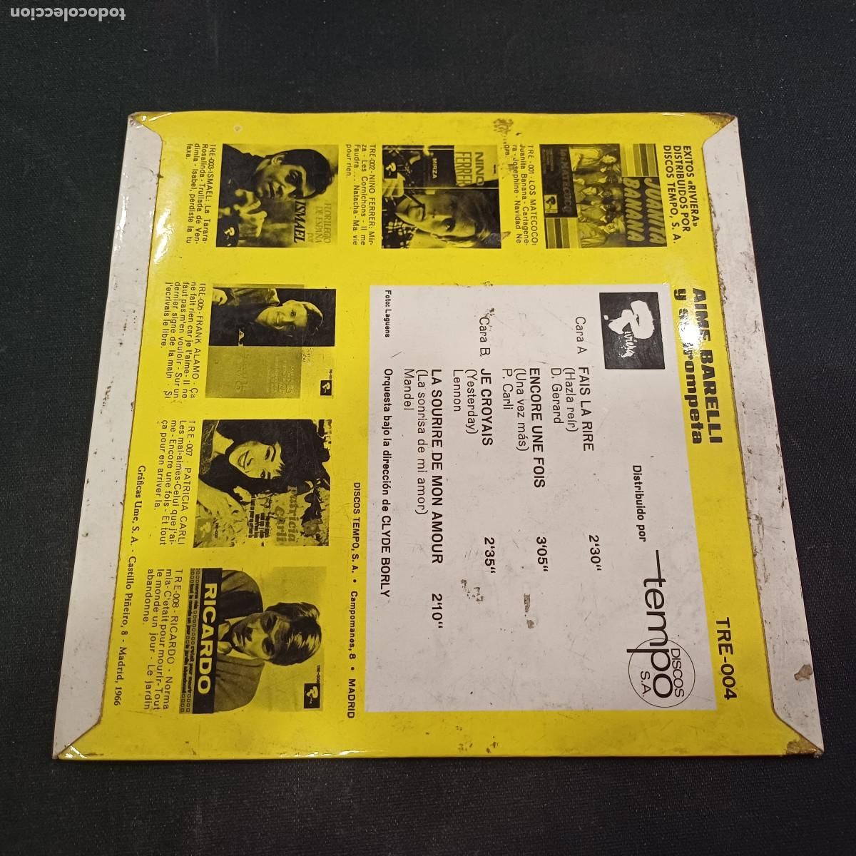 Discos de vinilo: AIME BARELLI Y SU TROMPETA/FAIS LA RIRE/SINGLE. - Foto 3