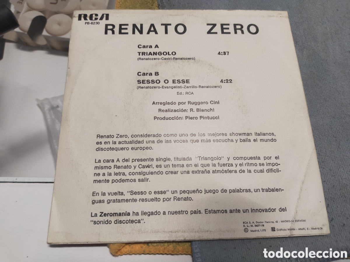Discos de vinilo: Renato zero single triangolo Espa&ntilde;a 1978 - Foto 2
