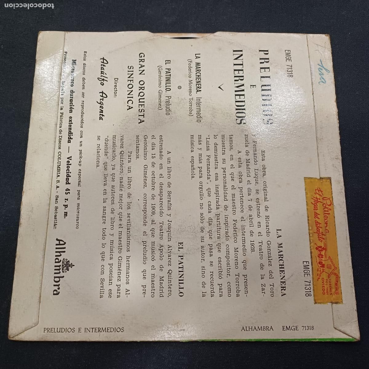 Discos de vinilo: ATAULFO ARGENTA/LA MARCHENERA/SINGLE. - Foto 3