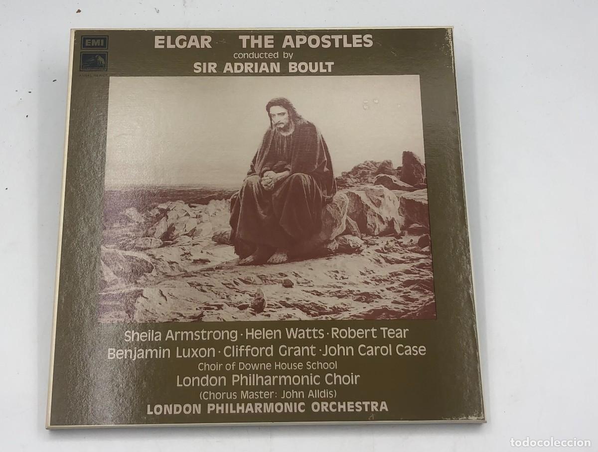 Discos de vinilo: Caja 3 LP Edward Elgar - The Apostles. Sir Adrian Boult / LPO (EMI HMV SLS 976 / SAN 355-7) Libreto