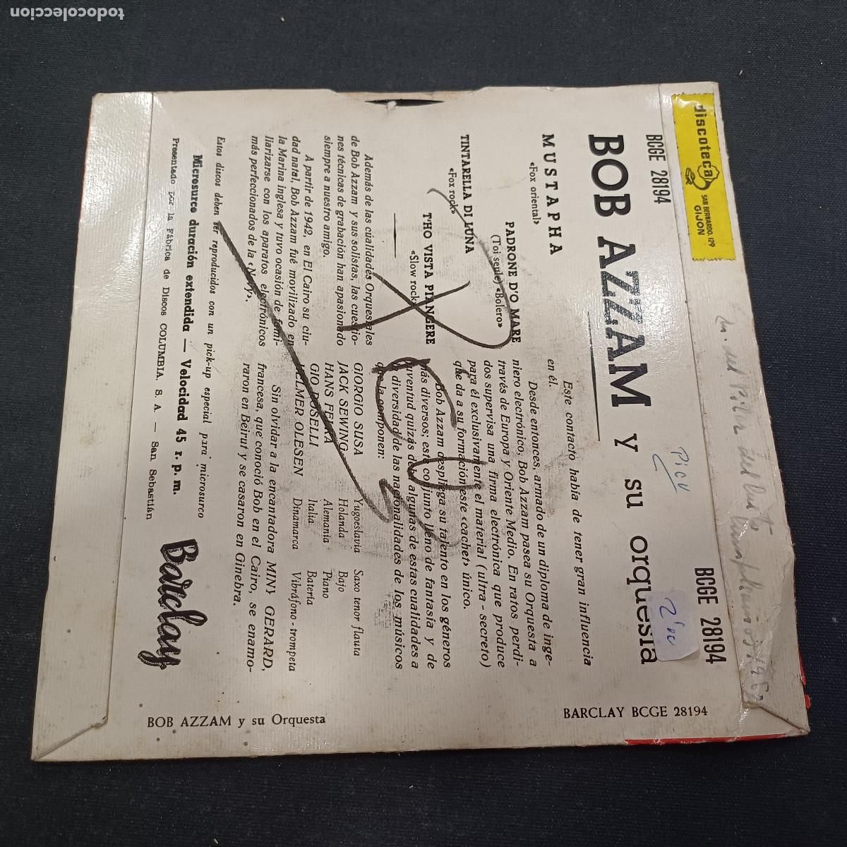 Discos de vinilo: BOB AZZAM Y SU ORQUESTA/MUSTAPHA/SINGLE. - Foto 3