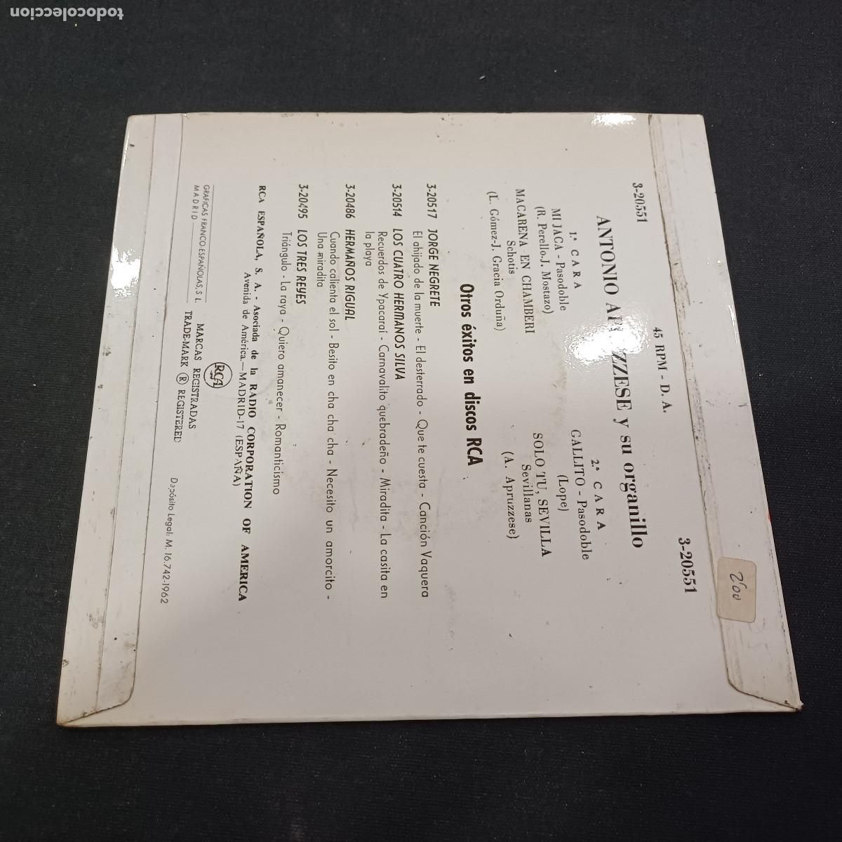 Discos de vinilo: ANTONIO APRUZZESE Y SU ORGANILLO/MI JACA/SINGLE. - Foto 3