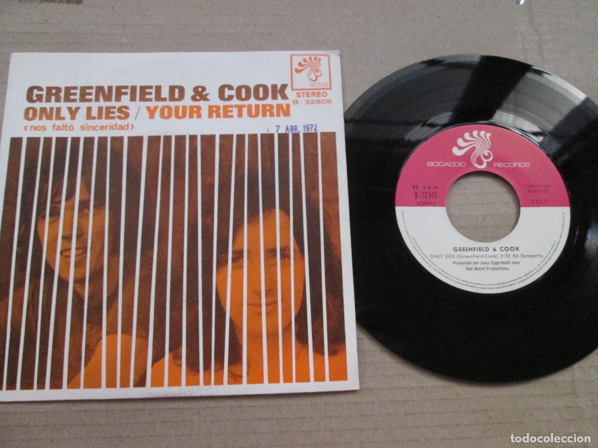Discos de vinilo: GREENFIEL & COOK - Only Lies / Your return. Single, ed espa&ntilde;ola 7&rdquo; 1971. Magn&iacute;fico estado (VG+/NM)