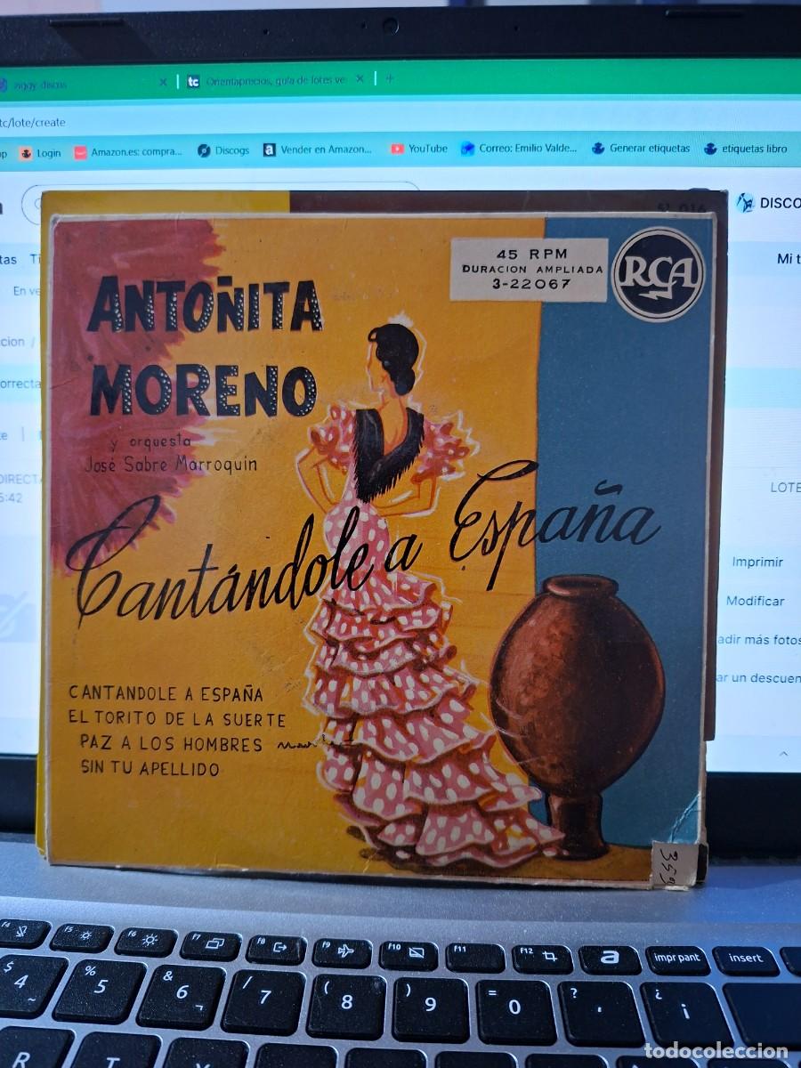 Discos de vinilo: ANTO&Ntilde;ITA MORENO - CANTANDOLE A ESPA&Ntilde;A - EP DE VINILO