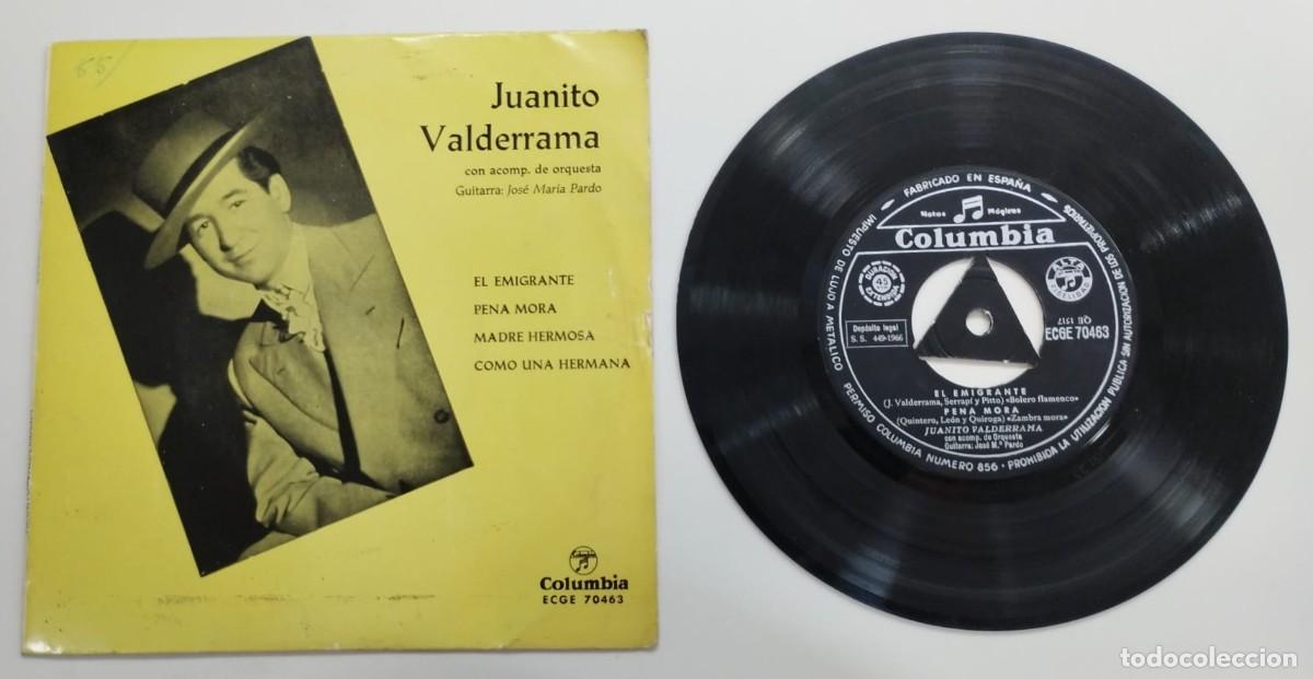Discos de vinilo: SINGLE: JUANITO VALDERRAMA, EL EMIGRANTE + PENA MORA + MADRE HERMOSA &hellip;, COLUMBIA, A&Ntilde;O 1966.