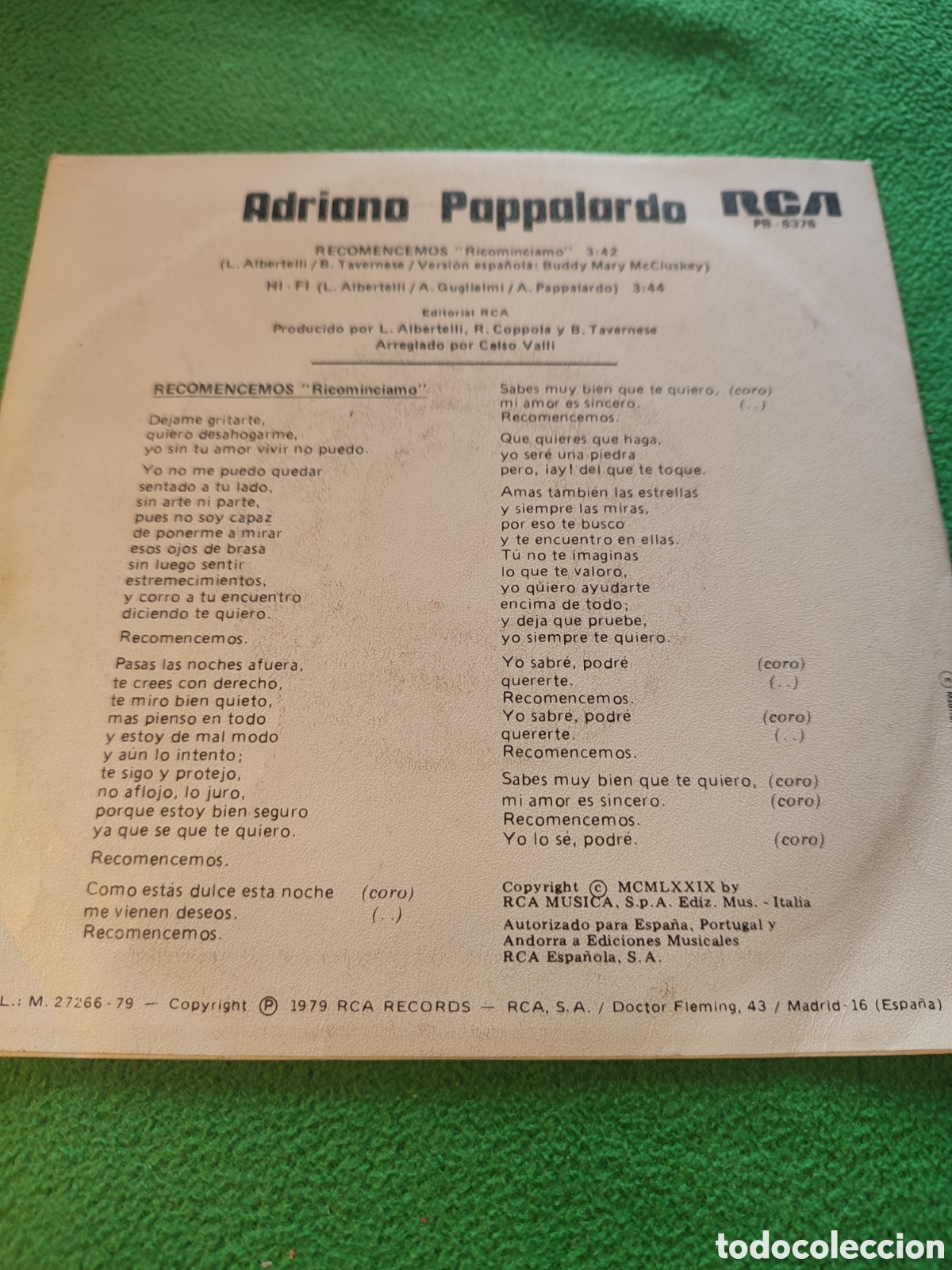 Discos de vinilo: Adriano Pappalardo - Recomencemos/ Hi-Fi - Foto 2