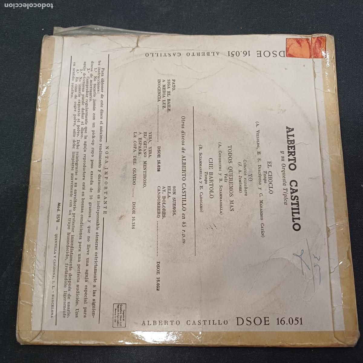 Discos de vinilo: ALBERTO CASTILLO/EL CHOCLO/SINGLE. - Foto 3