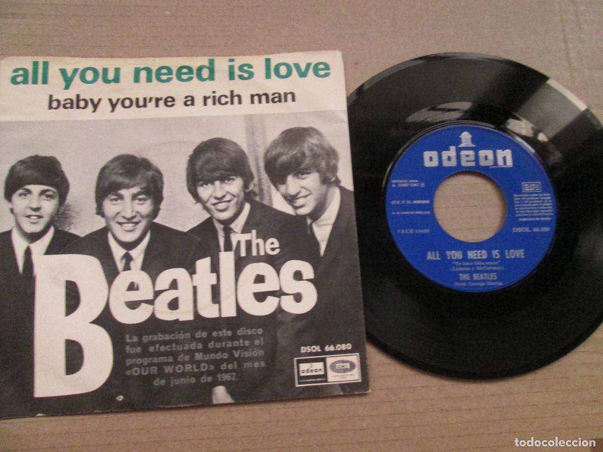Discos de vinilo: THE BEATLES - All You Need is Love / Baby You&acute;re a Rich Man. Songle, ed espa&ntilde;ola 7&rdquo; 1967. VG+