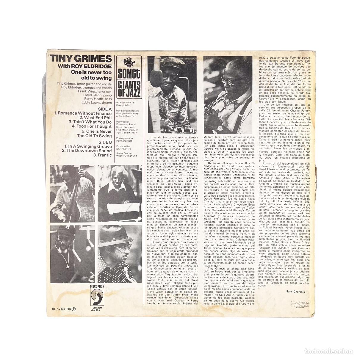 Discos de vinilo: LP. Tiny Grimes With Roy Eldridge. One Is Never Too Old To Swing (VG+/G+) - Foto 2