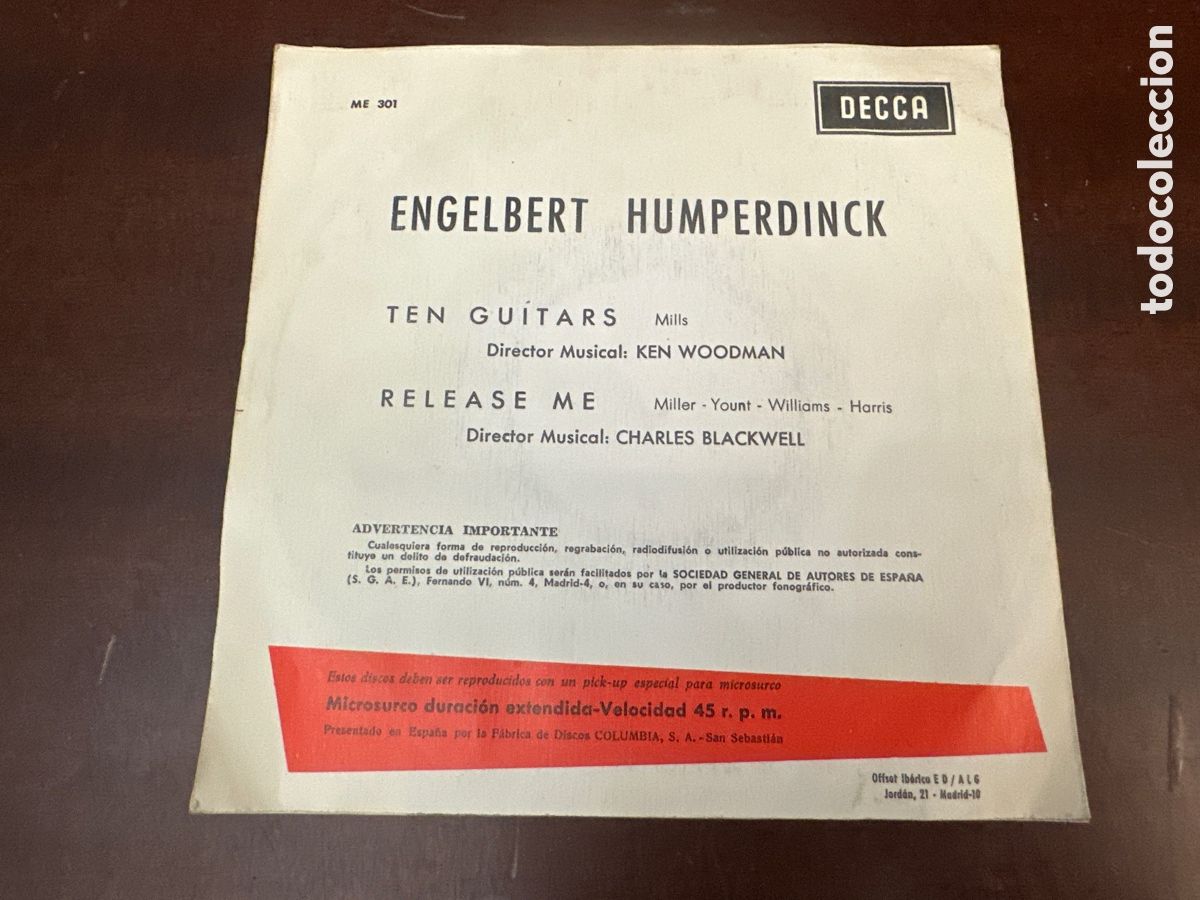 Discos de vinilo: ENGELBERT HUMPERDINCK - TEN GUITARS / RELEASE ME 1966 DECCA - Foto 2