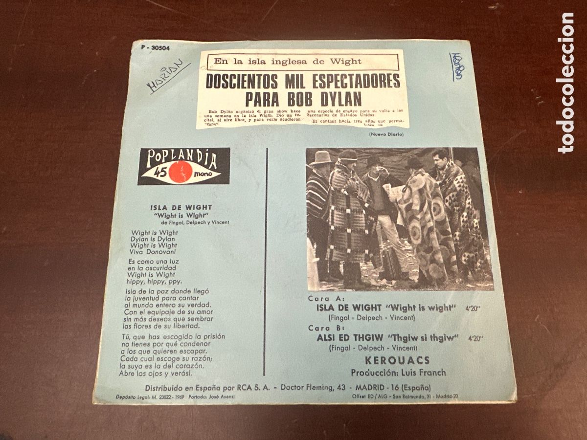 Discos de vinilo: KEROUACS - ISLA DE WIGHT - P-30504 -SINGLE VINILO - Foto 2