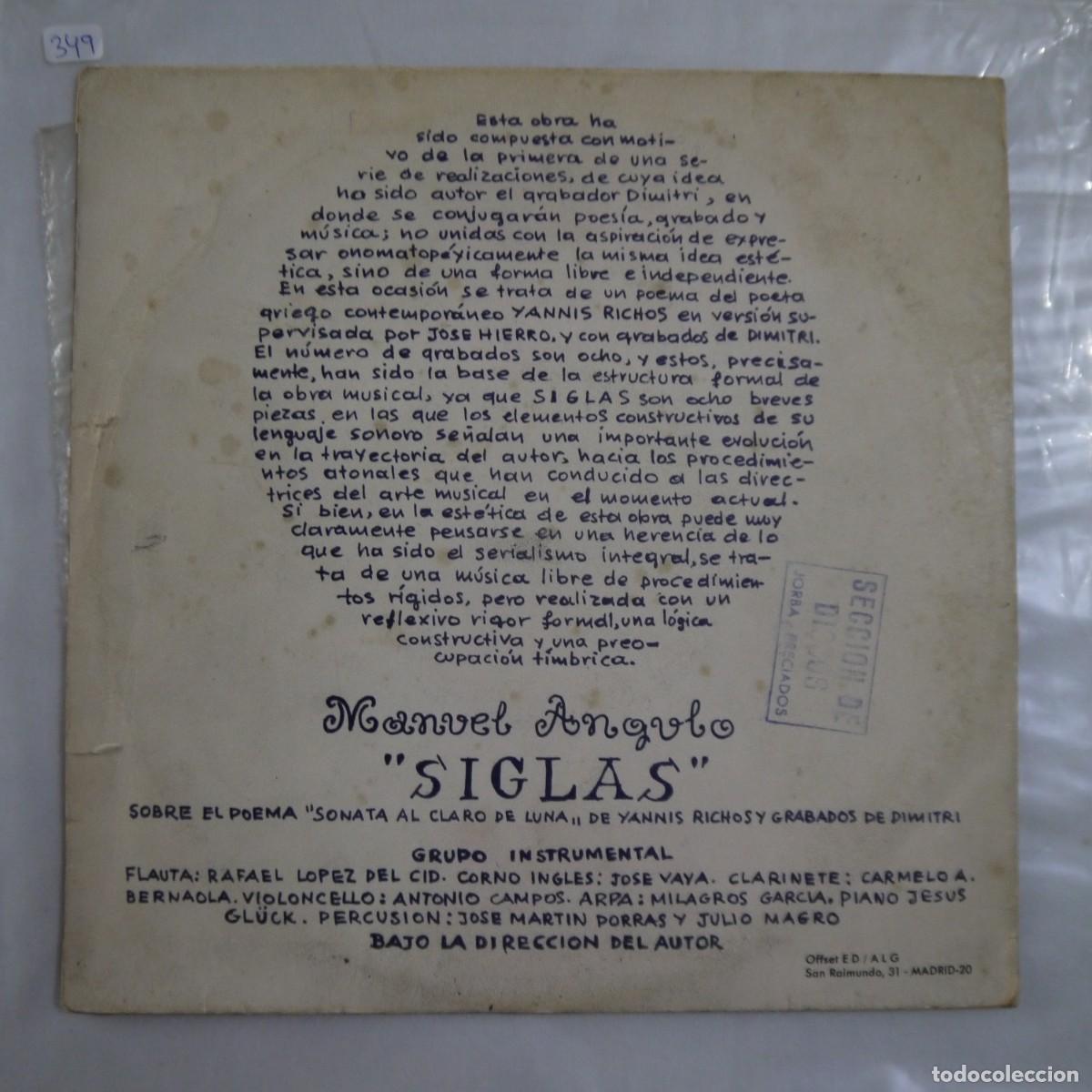 Discos de vinilo: MANUEL ANGULO - SIGLAS - LP 10&rdquo; DE 1968 - Foto 5