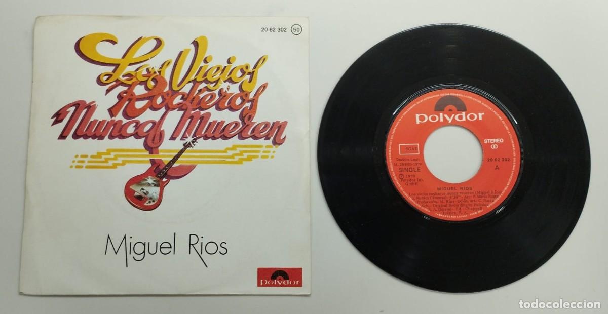 Discos de vinilo: SINGLE: MIGUEL RIOS, LOS VIEJOS ROCKEROS NUNCA MUEREN + ROCKERO DE NOCHE; DISCOGRAFICA POLIDOR, 1979