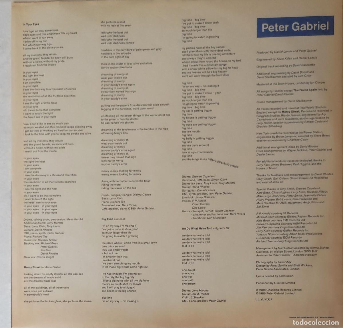 Discos de vinilo: Peter Gabriel &ndash; So (1986, Virgin / Charisma Records) - Foto 3