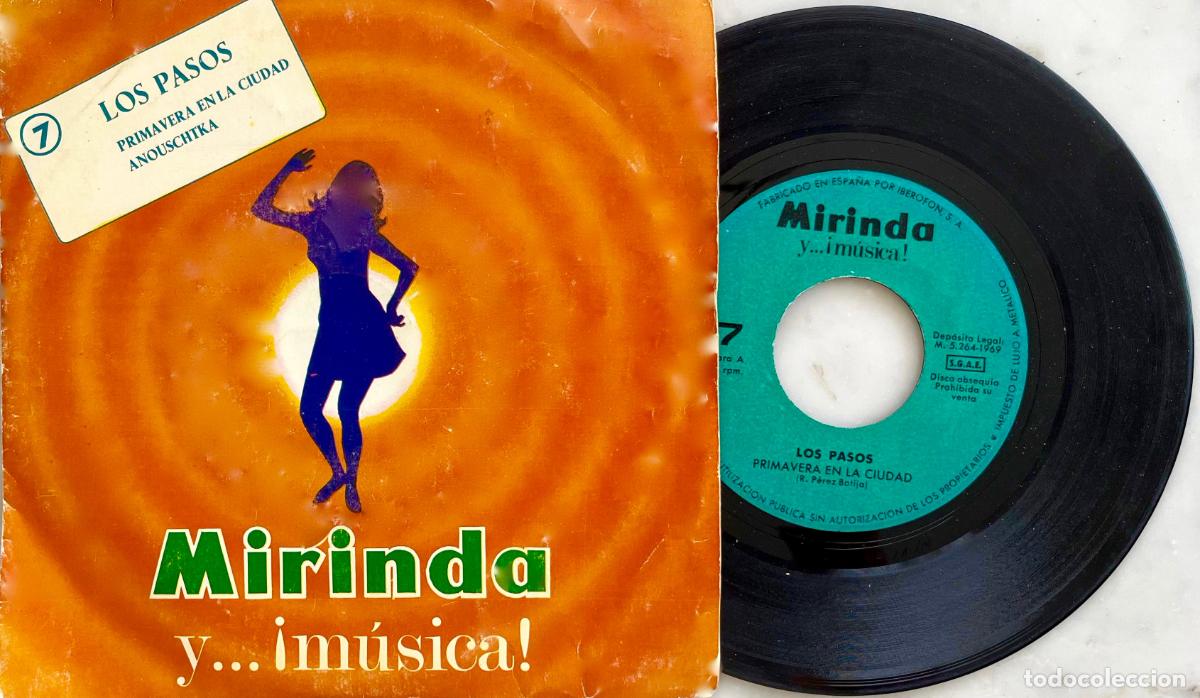 Discos de vinilo: LOS PASOS. PRIMAVERA EN LA CIUDAD. SINGLE ORIGINAL ESPA&Ntilde;A DISCO OBSEQUIO MIRINDA 1969