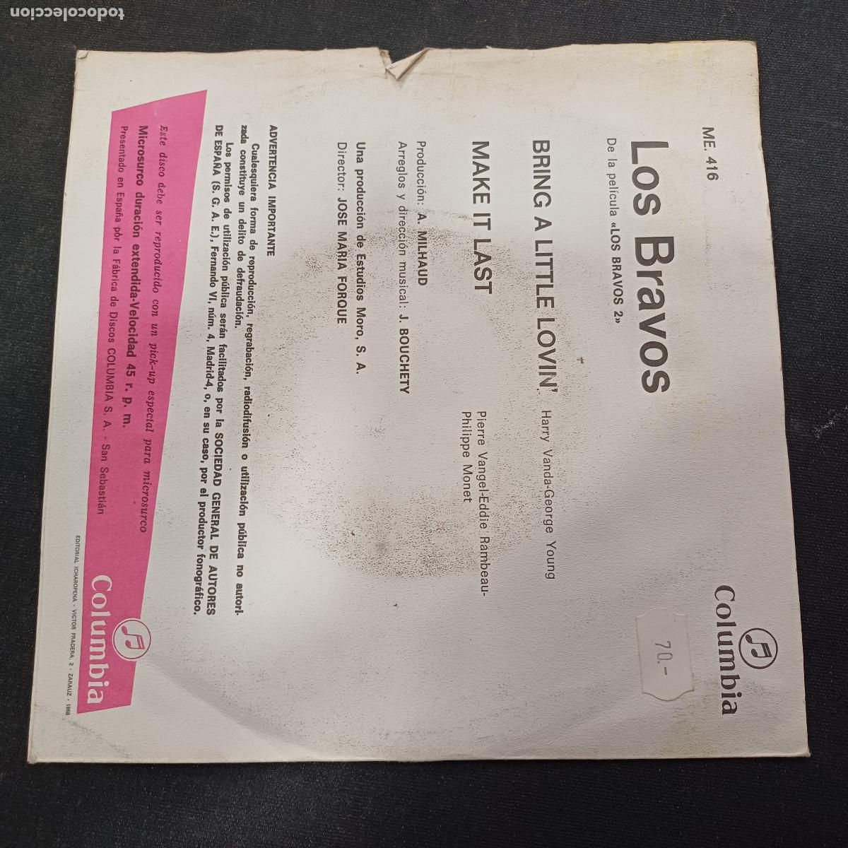 Discos de vinilo: LOS BRAVOS/BRING A LITTLE LOVIN/SINGLE. - Foto 3