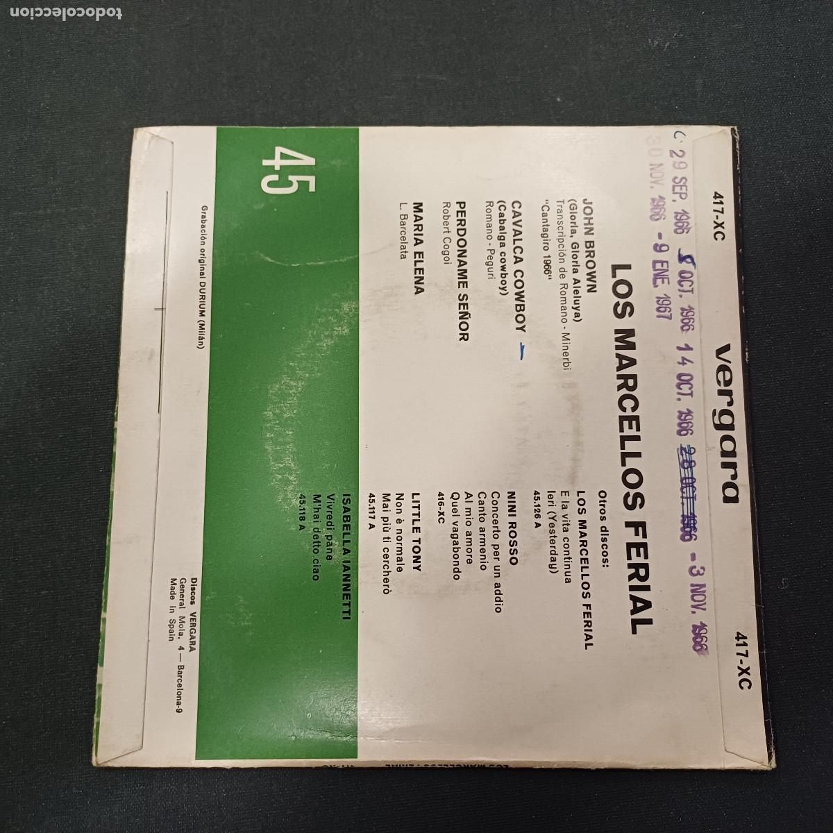 Discos de vinilo: LOS MARCELLO FERIAL/JOHN BROWN/SINGLE. - Foto 3
